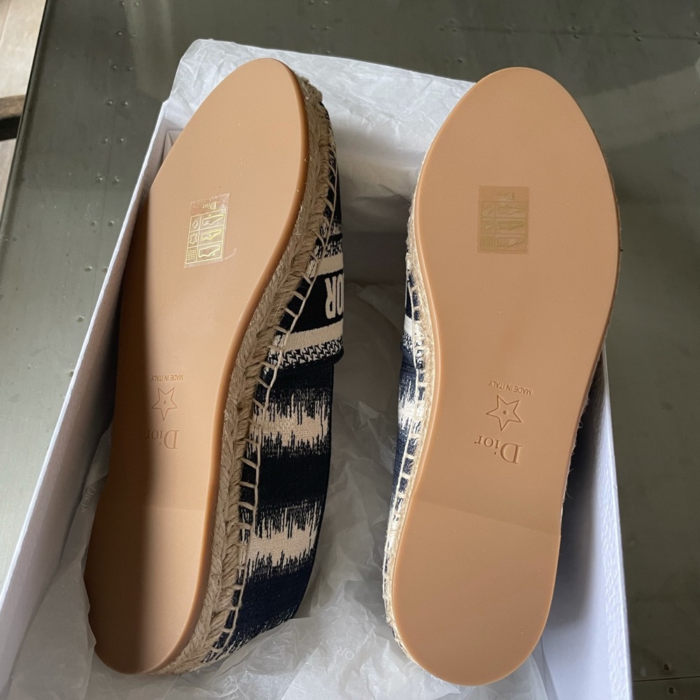 Christian Dior Granville denim blue white beige linen espadrilles flats sz 36 - Picture 11 of 12